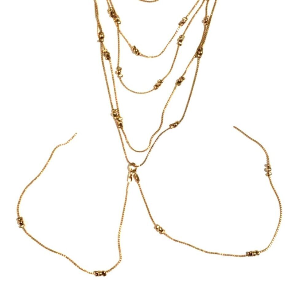Elegant Layered Gold-Tone Beaded Body Chain Necklace - Women's Fashion Jewelry